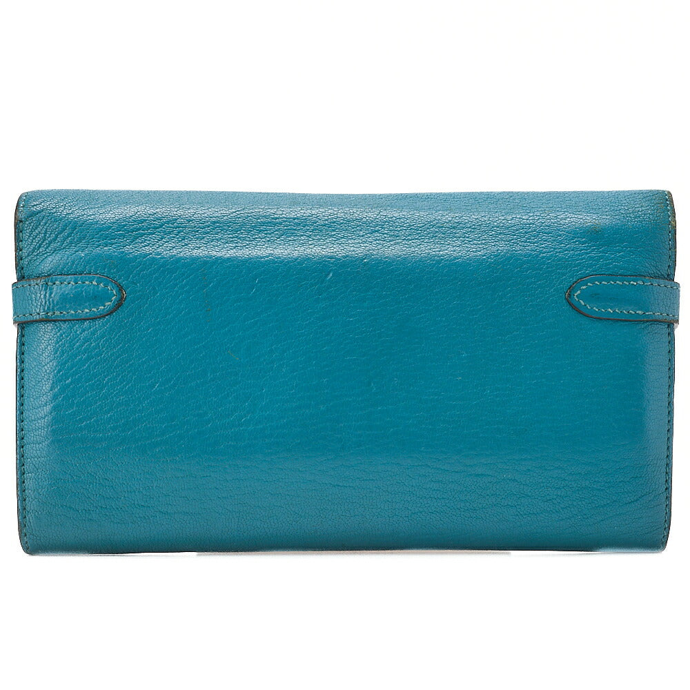 HERMES Kelly Wallet 2-Fold Long Wallet Chevre Verrone Vertverone Women's Wallet Silver-Tone Hardware, Pre-Owned