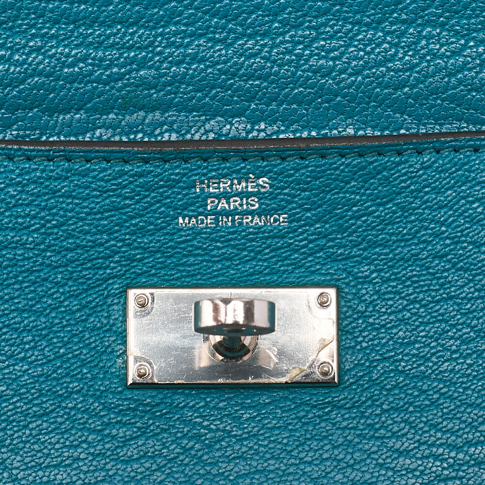 HERMES Kelly Wallet 2-Fold Long Wallet Chevre Verrone Vertverone Women's Wallet Silver-Tone Hardware, Pre-Owned