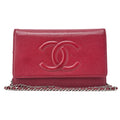 CHANEL Chain Shoulder Bag Chain Wallet Caviar Skin Push Lock Coco Mark Red Silver-Tone Hardware, Pre-Owned