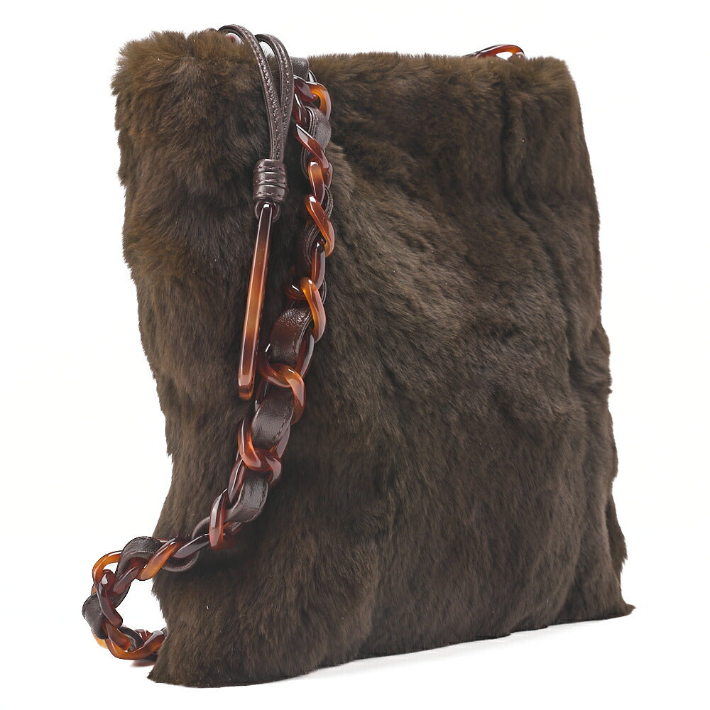 CHANEL Shoulder Bag Fur Logo Charm Tortoiseshell Chain Shoulder Bag Olive black-Tone Hardware, Pre-Owned
