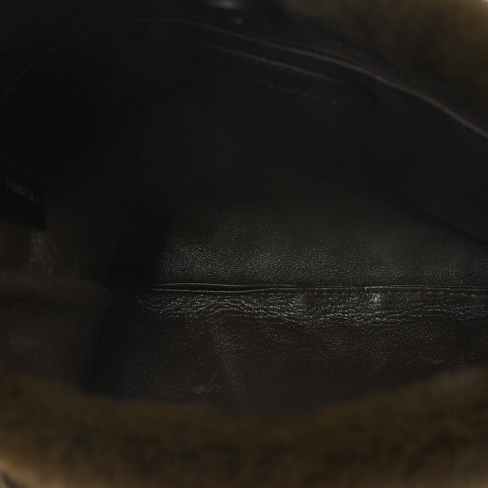 CHANEL Shoulder Bag Fur Logo Charm Tortoiseshell Chain Shoulder Bag Olive black-Tone Hardware, Pre-Owned