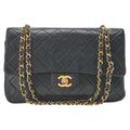 CHANEL Chain Shoulder Bag Matelasse Double Flap 25cm Lambskin Black Gold-Tone Hardware, Pre-Owned
