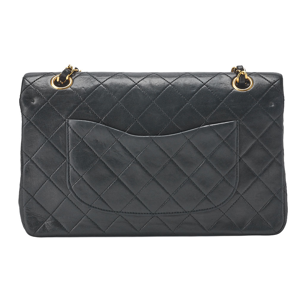 CHANEL Chain Shoulder Bag Matelasse Double Flap 25cm Lambskin Black Gold-Tone Hardware, Pre-Owned