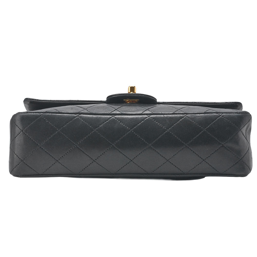 CHANEL Chain Shoulder Bag Matelasse Double Flap 25cm Lambskin Black Gold-Tone Hardware, Pre-Owned