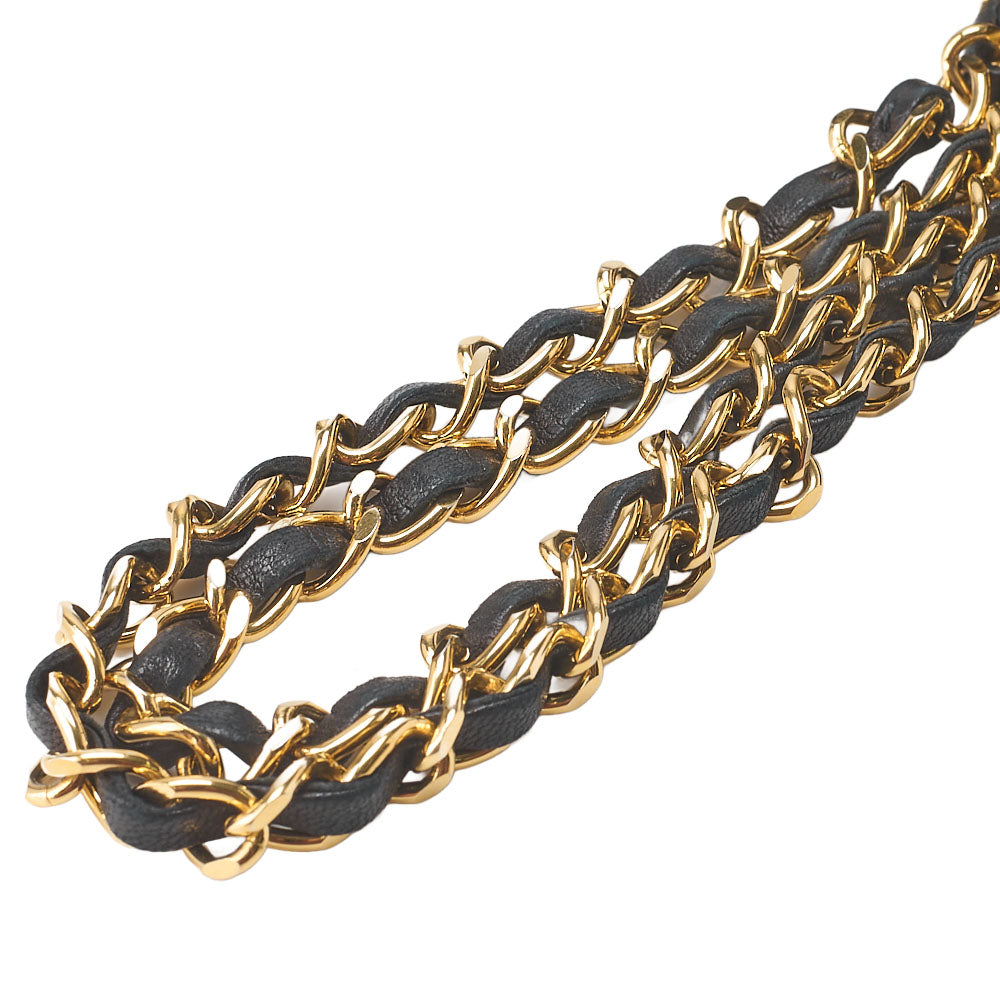 CHANEL Chain Shoulder Bag Matelasse Double Flap 25cm Lambskin Black Gold-Tone Hardware, Pre-Owned