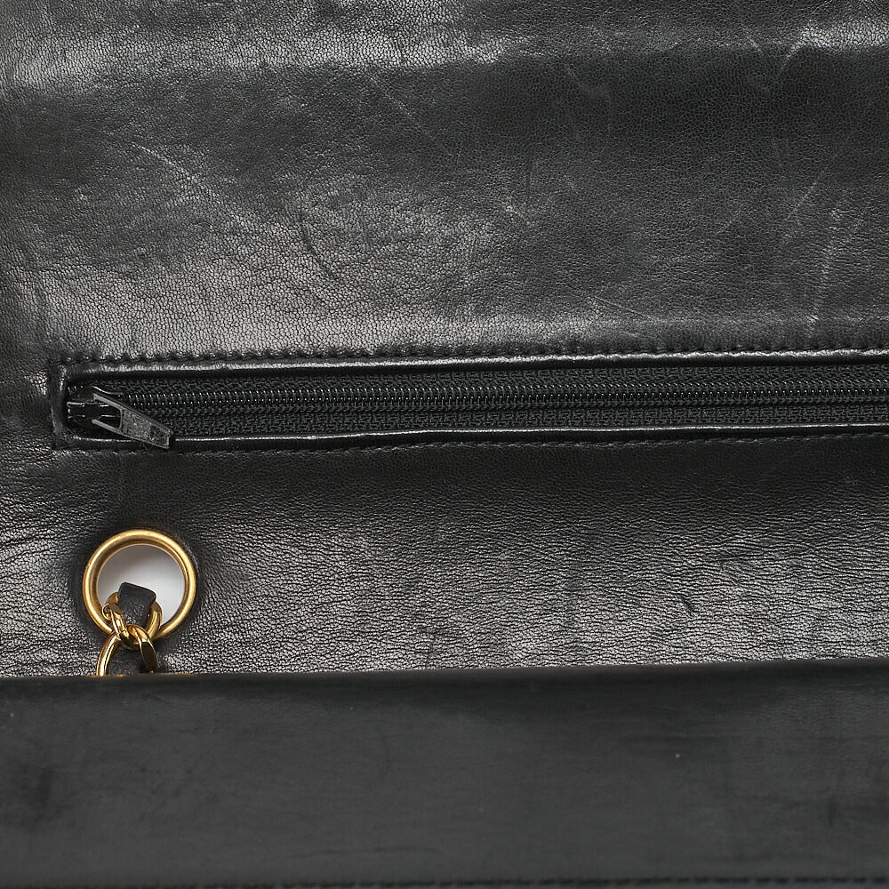 CHANEL Chain Shoulder Bag Matelasse Double Flap 25cm Lambskin Black Gold-Tone Hardware, Pre-Owned