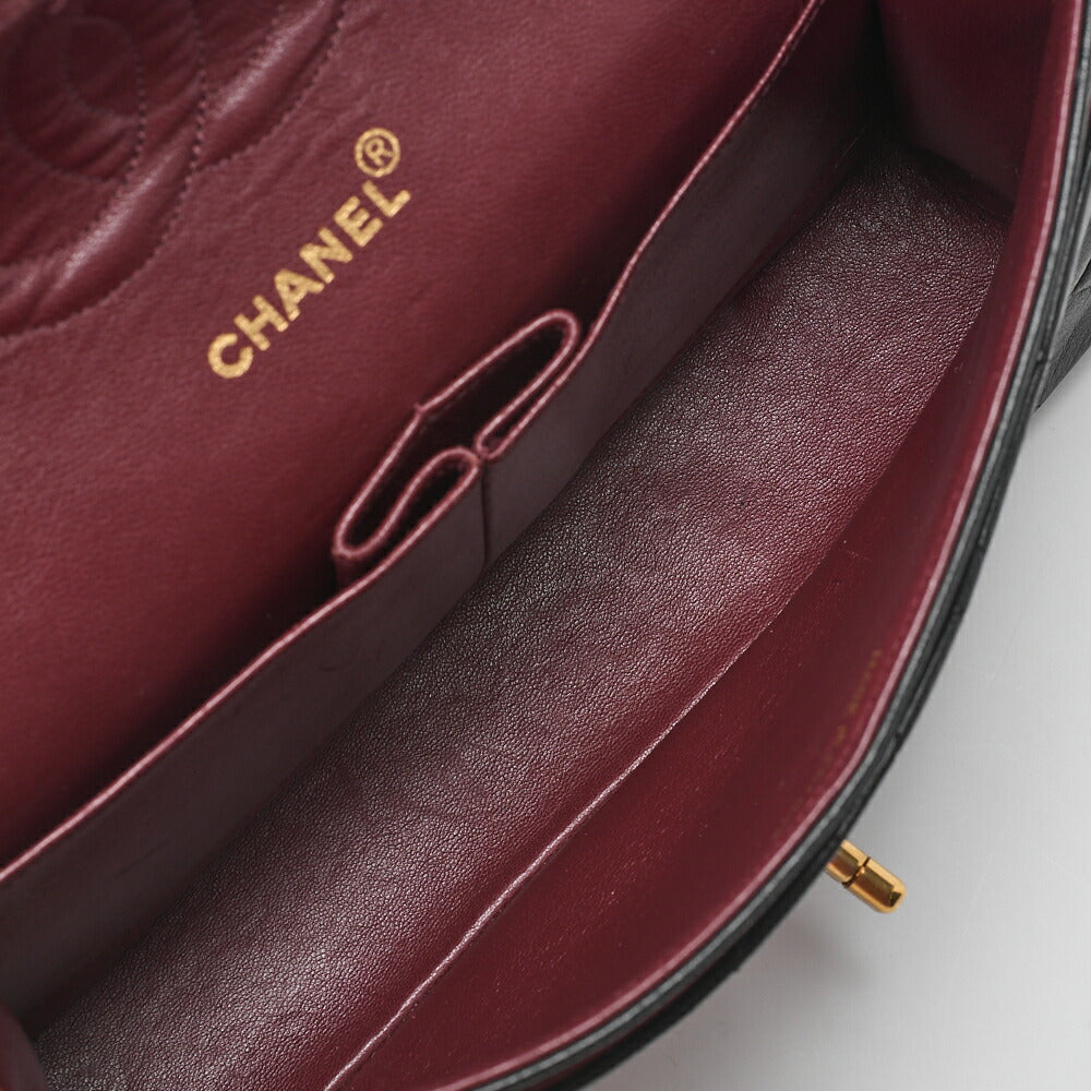 CHANEL Chain Shoulder Bag Matelasse Double Flap 25cm Lambskin Black Gold-Tone Hardware, Pre-Owned