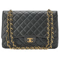 CHANEL Chain Shoulder Bag Deca Matelasse Double Flap 30cm Caviar Skin Black Gold-Tone Hardware, Pre-Owned
