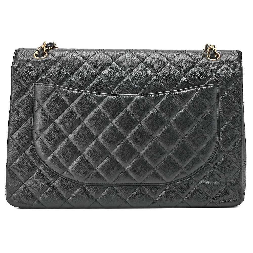 CHANEL Chain Shoulder Bag Deca Matelasse Double Flap 30cm Caviar Skin Black Gold-Tone Hardware, Pre-Owned