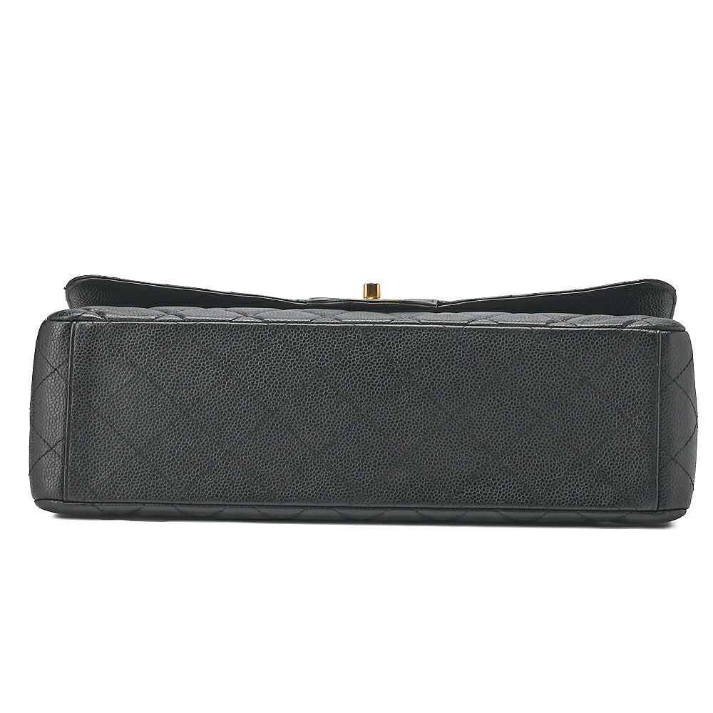CHANEL Chain Shoulder Bag Deca Matelasse Double Flap 30cm Caviar Skin Black Gold-Tone Hardware, Pre-Owned