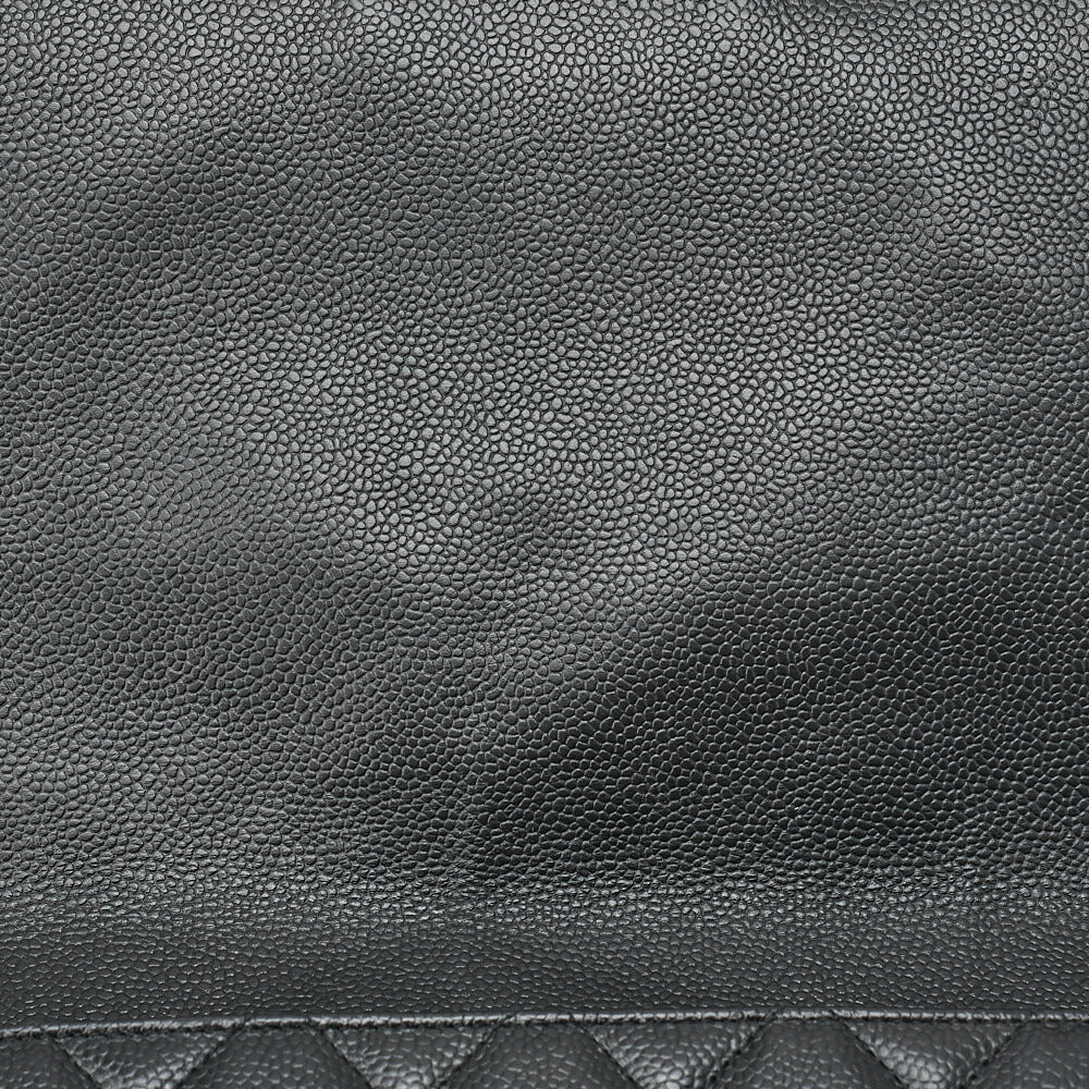 CHANEL Chain Shoulder Bag Deca Matelasse Double Flap 30cm Caviar Skin Black Gold-Tone Hardware, Pre-Owned
