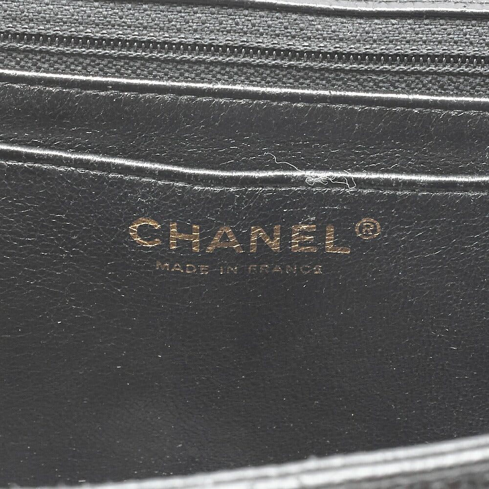 CHANEL Chain Shoulder Bag Deca Matelasse Double Flap 30cm Caviar Skin Black Gold-Tone Hardware, Pre-Owned