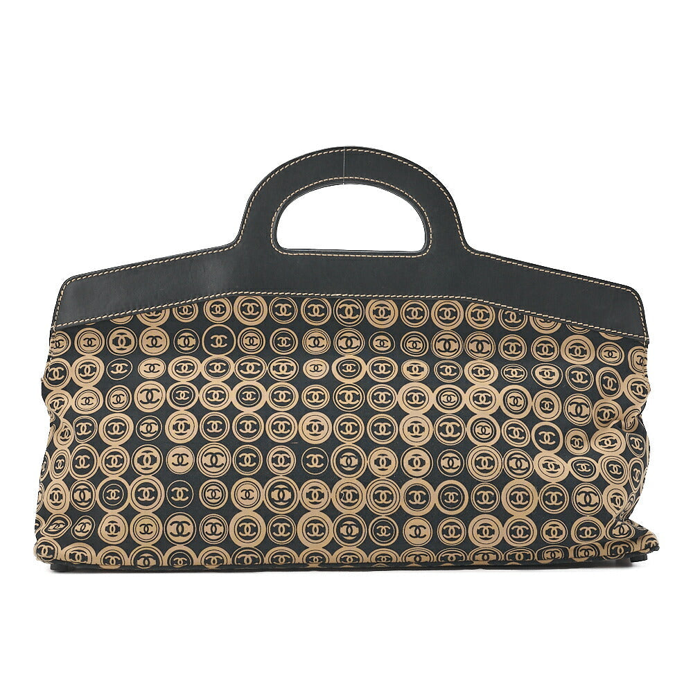 CHANEL Coco Mark All-Over Pattern Handbag Cotton Black  x  Gold Gold-Tone Hardware, Pre-Owned