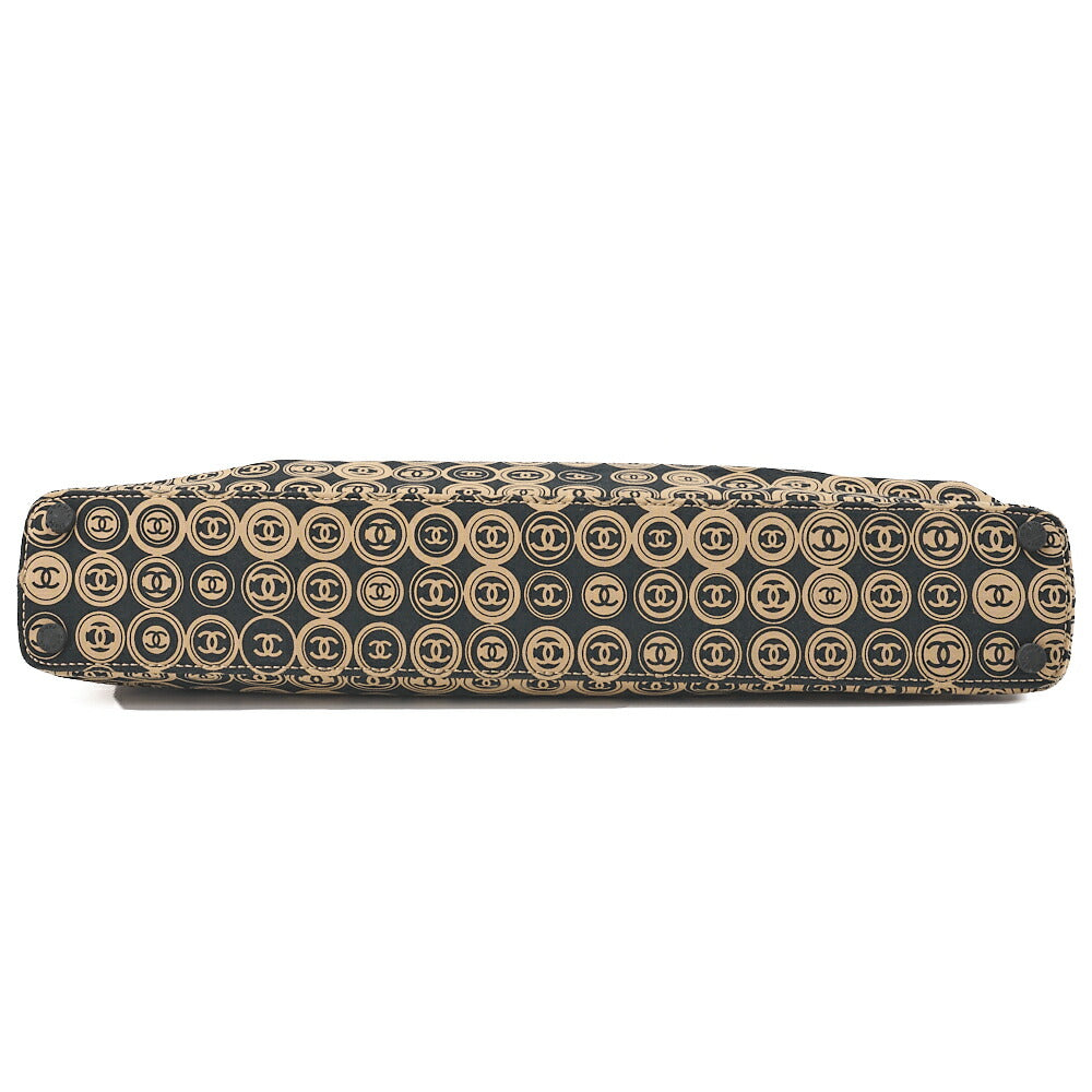 CHANEL Coco Mark All-Over Pattern Handbag Cotton Black  x  Gold Gold-Tone Hardware, Pre-Owned