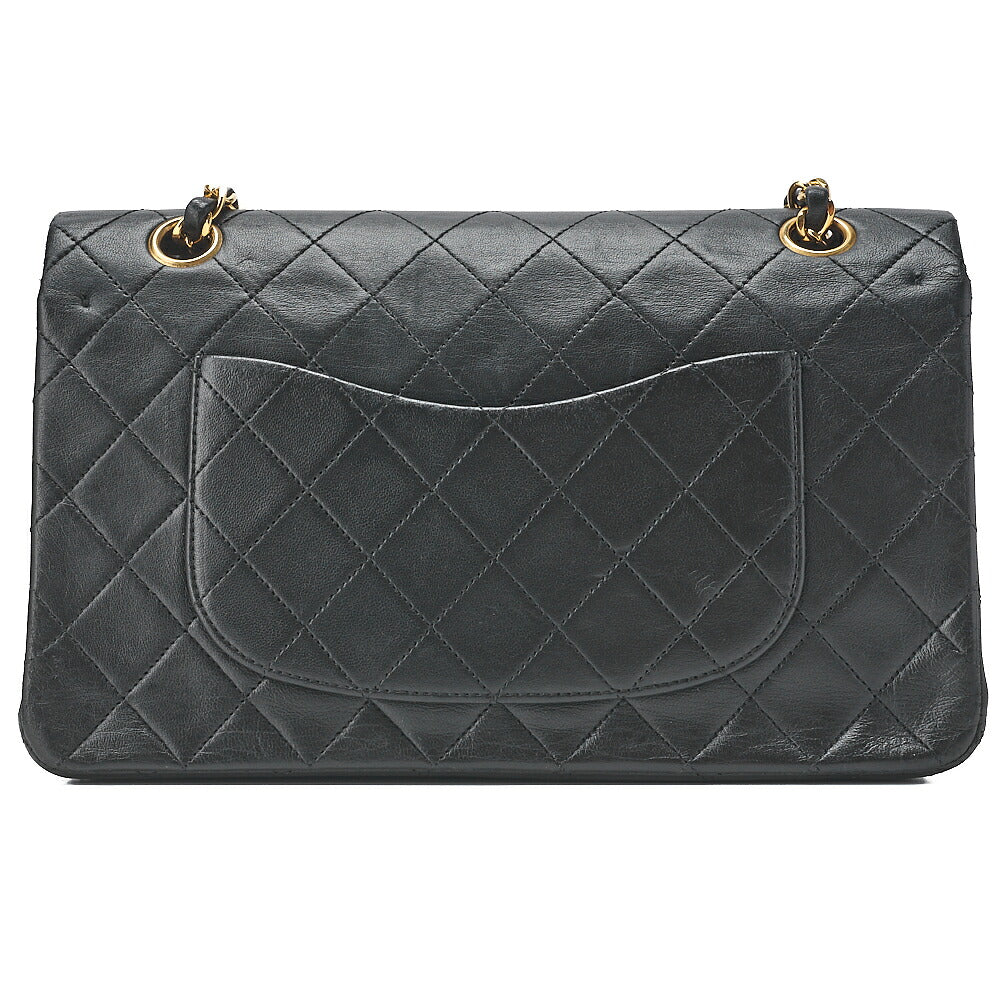 CHANEL Chain Shoulder Bag Matelasse Double Flap 25cm Lambskin Black Gold-Tone Hardware, Pre-Owned