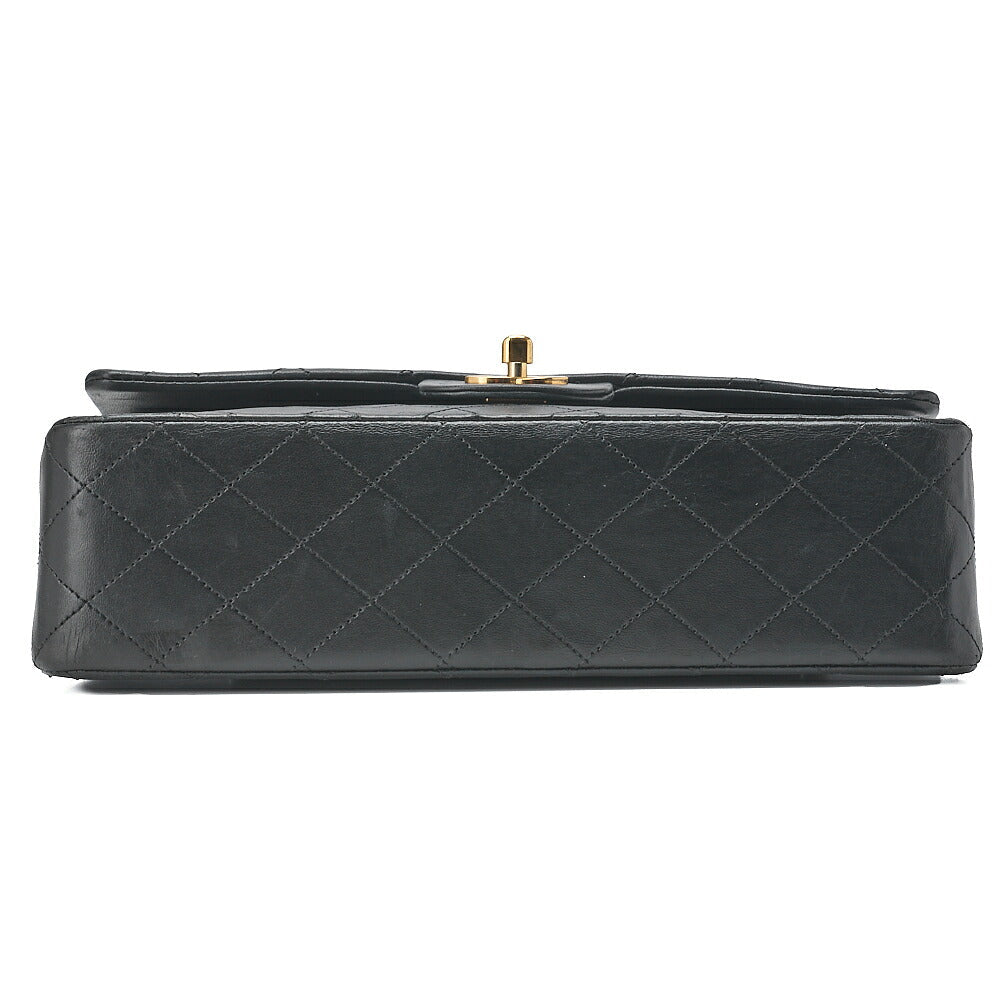 CHANEL Chain Shoulder Bag Matelasse Double Flap 25cm Lambskin Black Gold-Tone Hardware, Pre-Owned