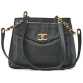 CHANEL Outside Flap Shoulder Bag Caviar Skin Black Gold-Tone Hardware, Pre-Owned