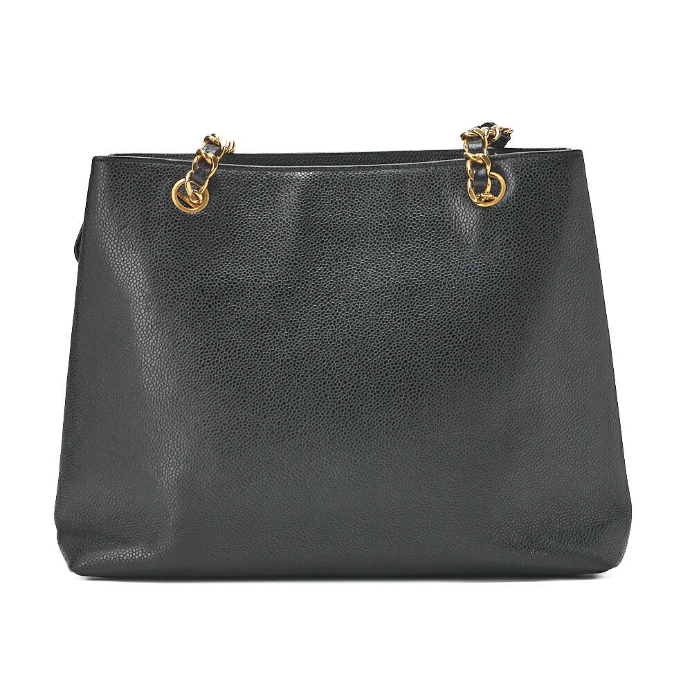 CHANEL Outside Flap Shoulder Bag Caviar Skin Black Gold-Tone Hardware, Pre-Owned