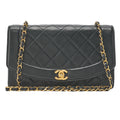 CHANEL Shoulder Bag Matelasse Lambskin Diana 25cm Flap Chain Shoulder Black Gold-Tone Hardware, Pre-Owned