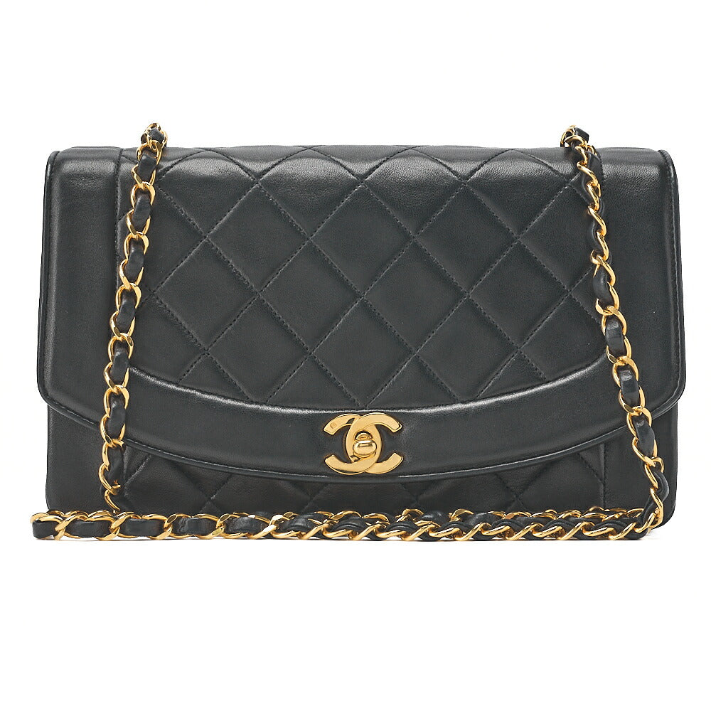 CHANEL Shoulder Bag Matelasse Lambskin Diana 25cm Flap Chain Shoulder Black Gold-Tone Hardware, Pre-Owned