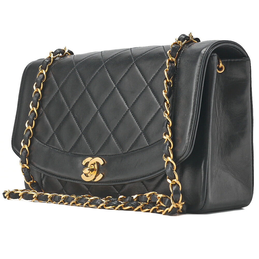 CHANEL Shoulder Bag Matelasse Lambskin Diana 25cm Flap Chain Shoulder Black Gold-Tone Hardware, Pre-Owned