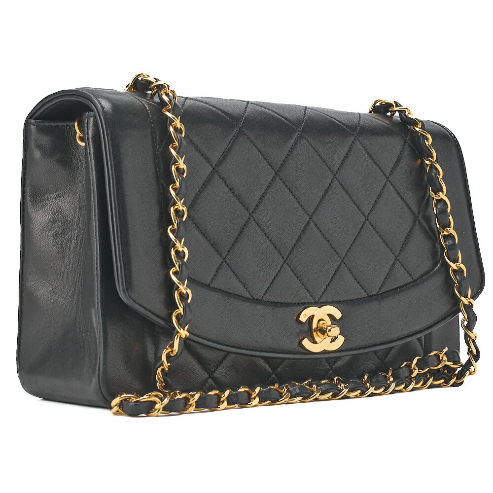 CHANEL Shoulder Bag Matelasse Lambskin Diana 25cm Flap Chain Shoulder Black Gold-Tone Hardware, Pre-Owned