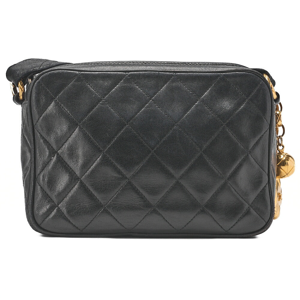 CHANEL Chain Shoulder Bag Matelasse Coco Mark Lambskin Ball Charm Black Gold-Tone Hardware, Pre-Owned