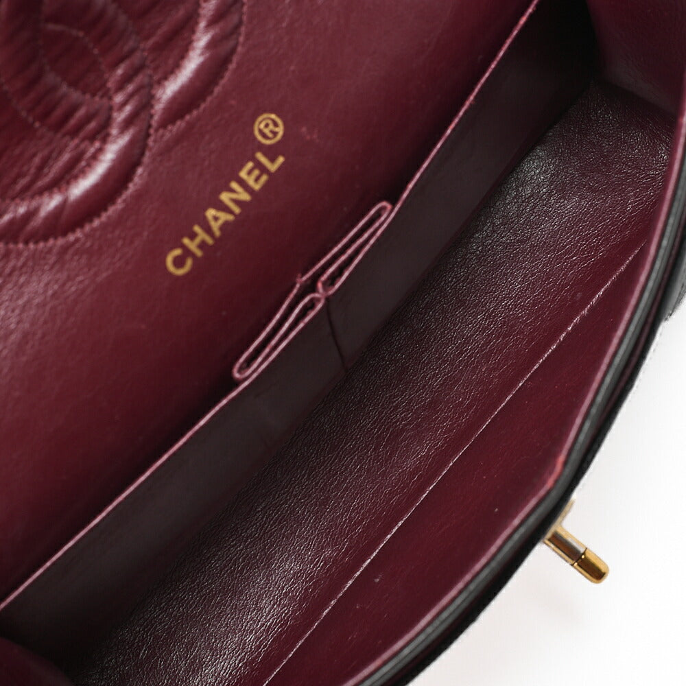 CHANEL Chain Shoulder Bag Matelasse Double Flap 25cm Lambskin Black Gold-Tone Hardware, Pre-Owned
