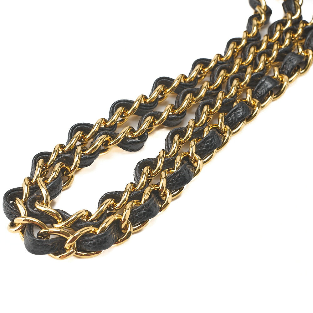 CHANEL Chain Shoulder Bag Deca Matelasse Double Flap 30cm Caviar Skin Black Gold-Tone Hardware, Pre-Owned