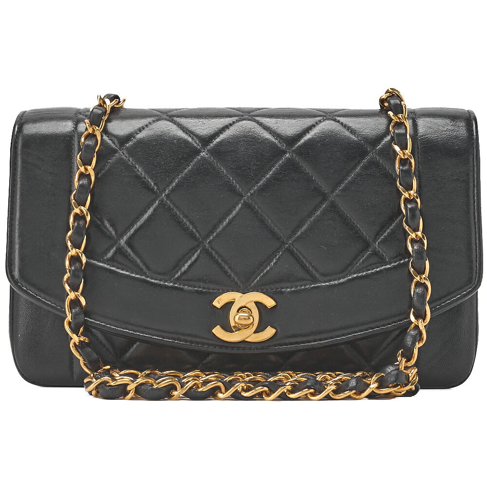 CHANEL Matelasse Diana Flap 23cm Chain Shoulder Lambskin Black Gold-Tone Hardware, Pre-Owned