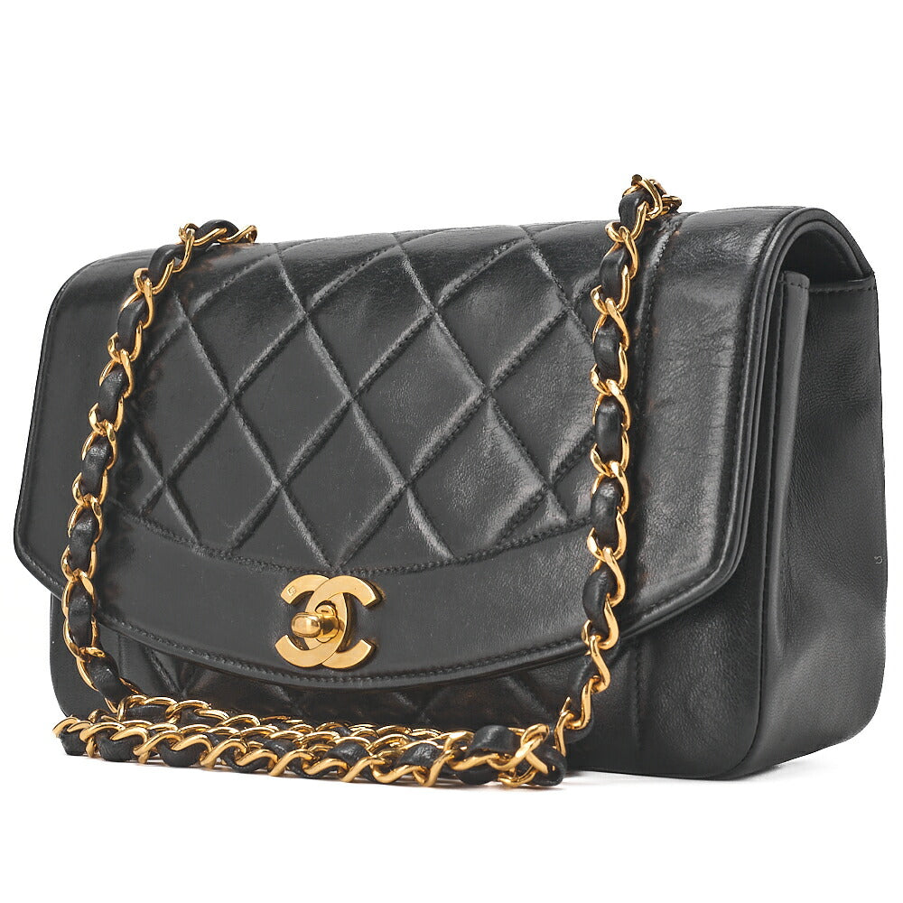 CHANEL Matelasse Diana Flap 23cm Chain Shoulder Lambskin Black Gold-Tone Hardware, Pre-Owned