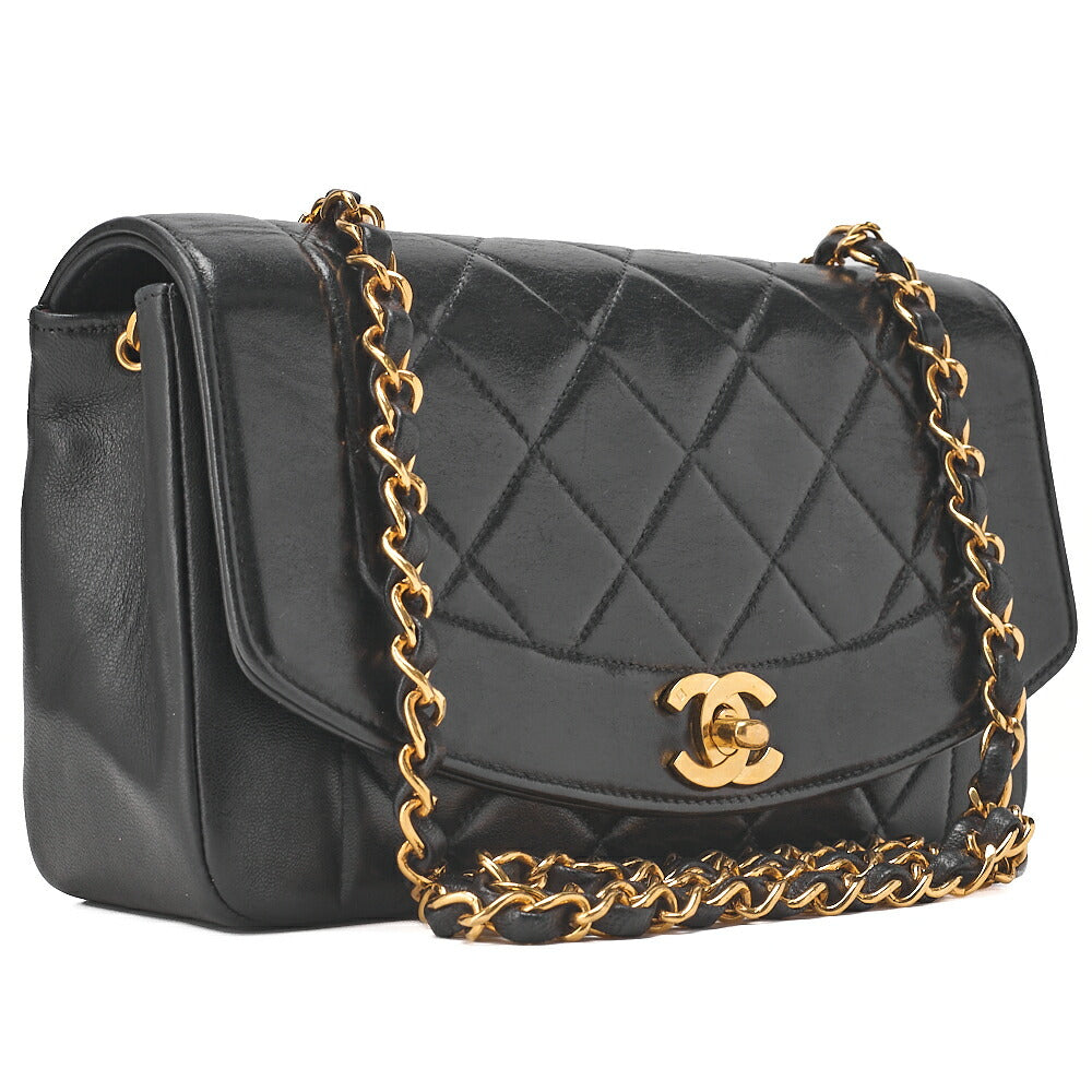 CHANEL Matelasse Diana Flap 23cm Chain Shoulder Lambskin Black Gold-Tone Hardware, Pre-Owned