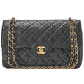 CHANEL Chain Shoulder Bag Matelasse Double Flap 25cm Lambskin Black Gold-Tone Hardware, Pre-Owned