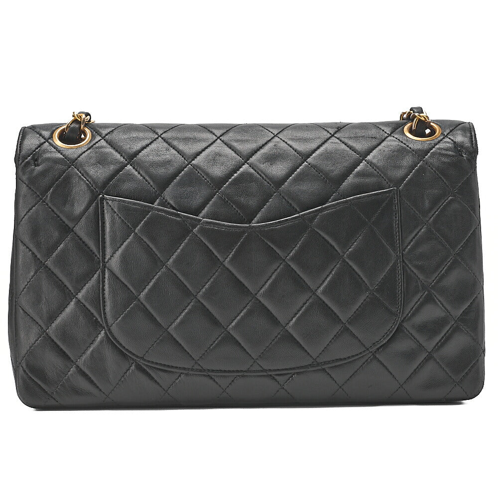 CHANEL Chain Shoulder Bag Matelasse Double Flap 25cm Lambskin Black Gold-Tone Hardware, Pre-Owned