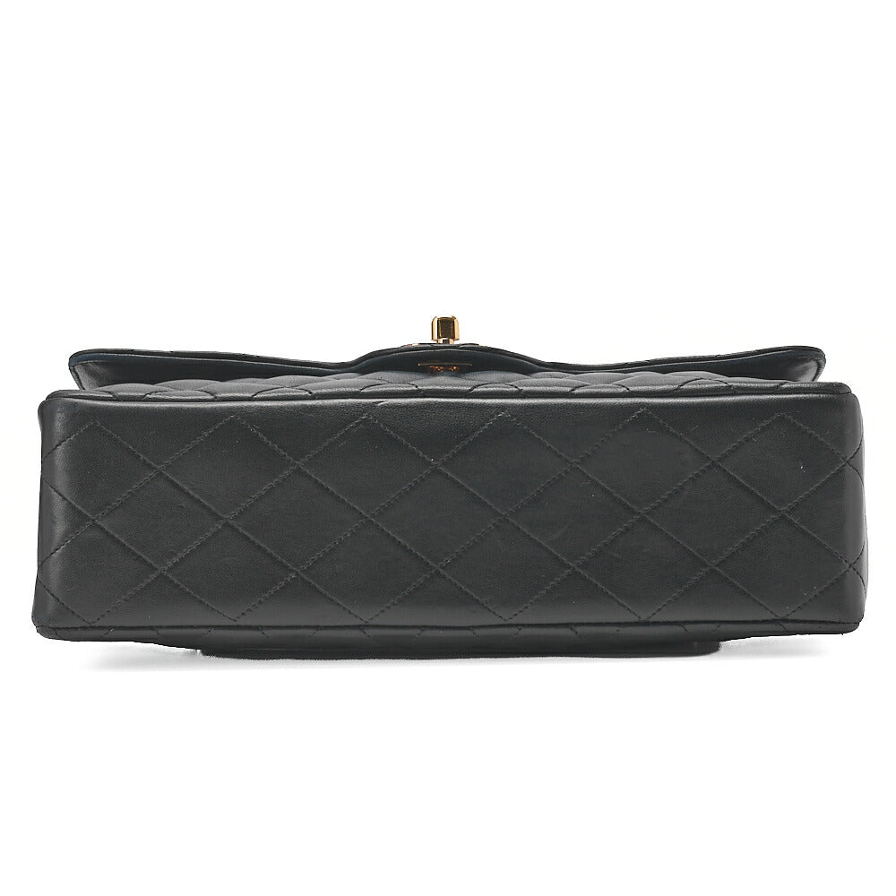 CHANEL Chain Shoulder Bag Matelasse Double Flap 25cm Lambskin Black Gold-Tone Hardware, Pre-Owned