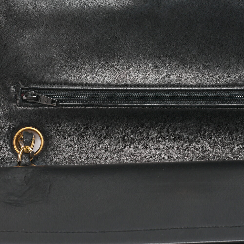 CHANEL Chain Shoulder Bag Matelasse Double Flap 25cm Lambskin Black Gold-Tone Hardware, Pre-Owned