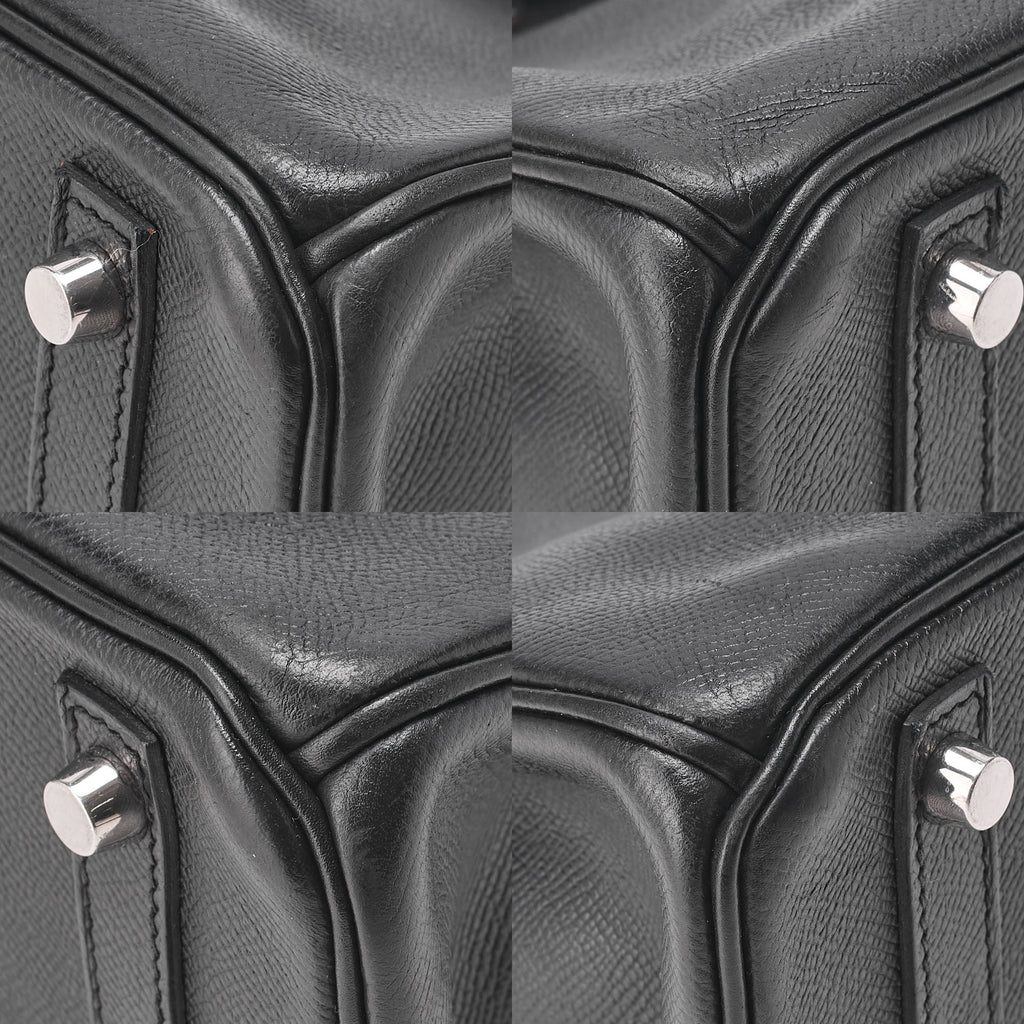 HERMES Birkin 30 Handbag Epson Black Silver-Tone Hardware, Pre-Owned