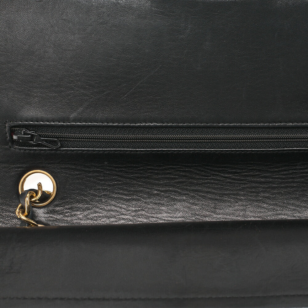 CHANEL Chain Shoulder Bag Matelasse Double Flap 25cm Lambskin Black Gold-Tone Hardware, Pre-Owned