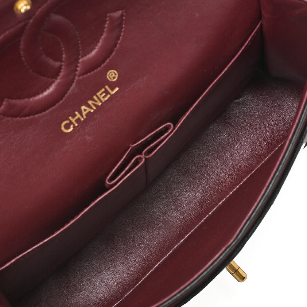 CHANEL Chain Shoulder Bag Matelasse Double Flap 25cm Lambskin Black Gold-Tone Hardware, Pre-Owned