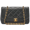 CHANEL Matelasse Diana Flap 25cm Chain Shoulder Lambskin Black Gold-Tone Hardware, Pre-Owned