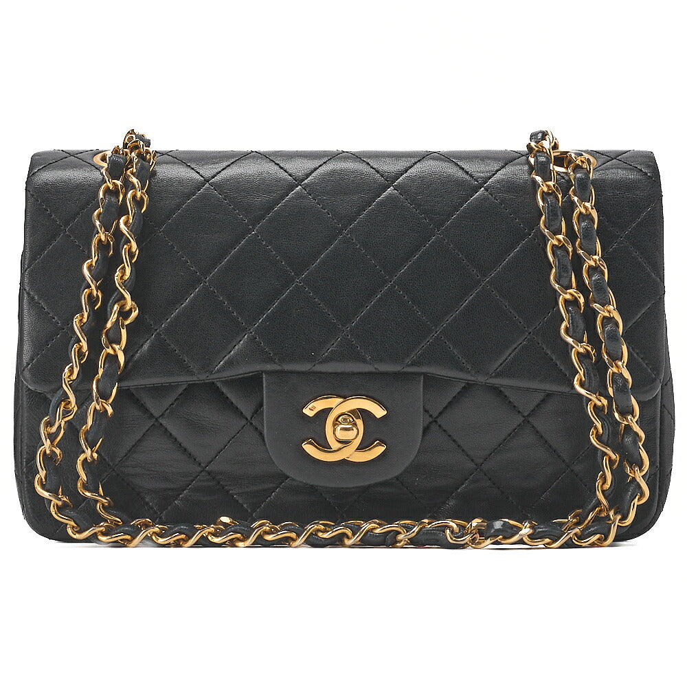 CHANEL Chain Shoulder Bag Matelasse Double Flap 23cm Lambskin Black Gold-Tone Hardware, Pre-Owned