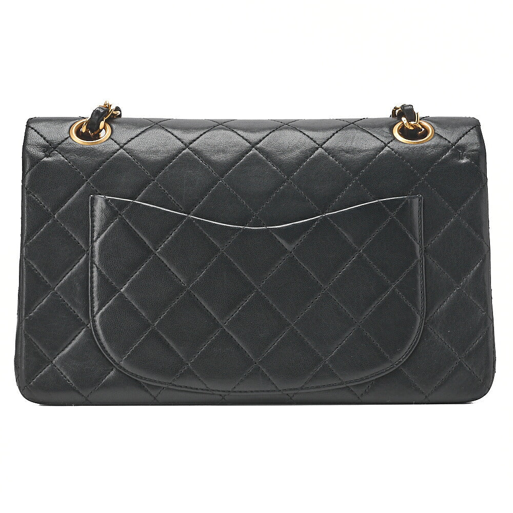 CHANEL Chain Shoulder Bag Matelasse Double Flap 23cm Lambskin Black Gold-Tone Hardware, Pre-Owned