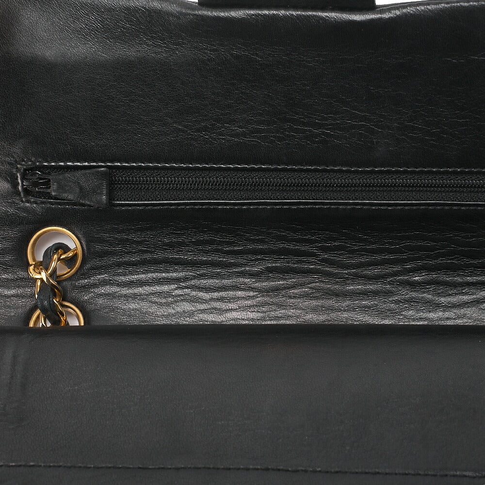 CHANEL Chain Shoulder Bag Matelasse Double Flap 23cm Lambskin Black Gold-Tone Hardware, Pre-Owned