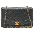 CHANEL Matelasse Diana Flap 24cm Chain Shoulder Lambskin Black Gold-Tone Hardware, Pre-Owned