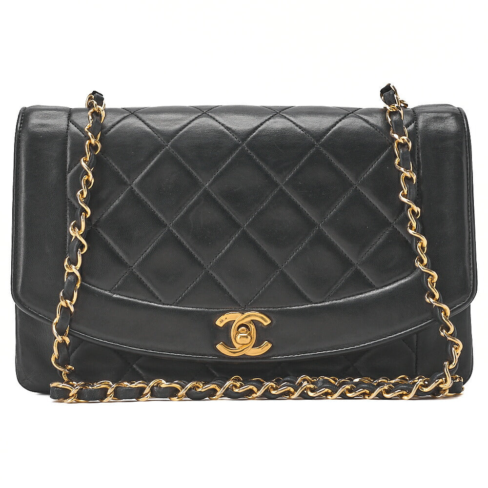 CHANEL Matelasse Diana Flap 24cm Chain Shoulder Lambskin Black Gold-Tone Hardware, Pre-Owned