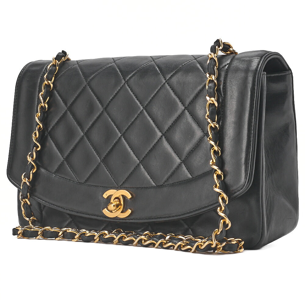 CHANEL Matelasse Diana Flap 24cm Chain Shoulder Lambskin Black Gold-Tone Hardware, Pre-Owned