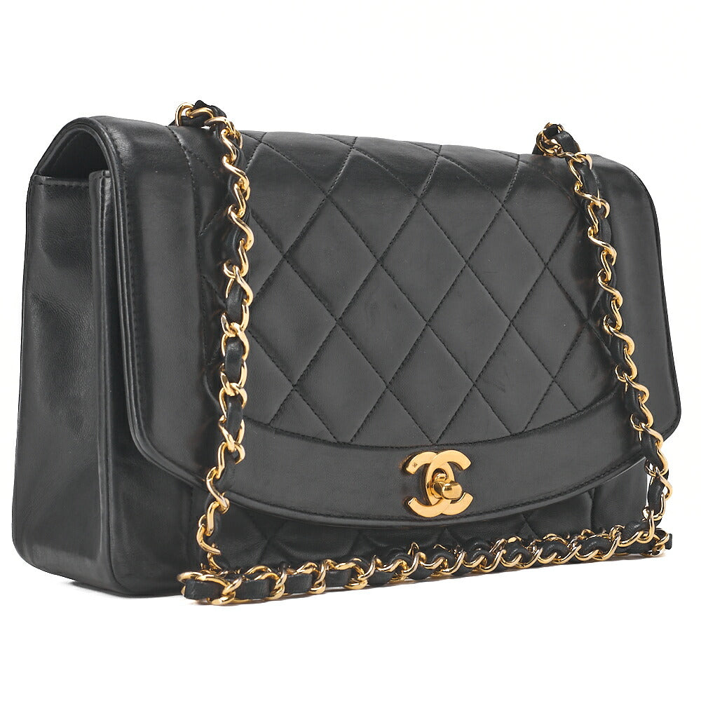 CHANEL Matelasse Diana Flap 24cm Chain Shoulder Lambskin Black Gold-Tone Hardware, Pre-Owned