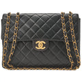CHANEL Deca Matelasse 30 Turnlock Chain Shoulder Bag Lambskin Black Gold-Tone Hardware, Pre-Owned