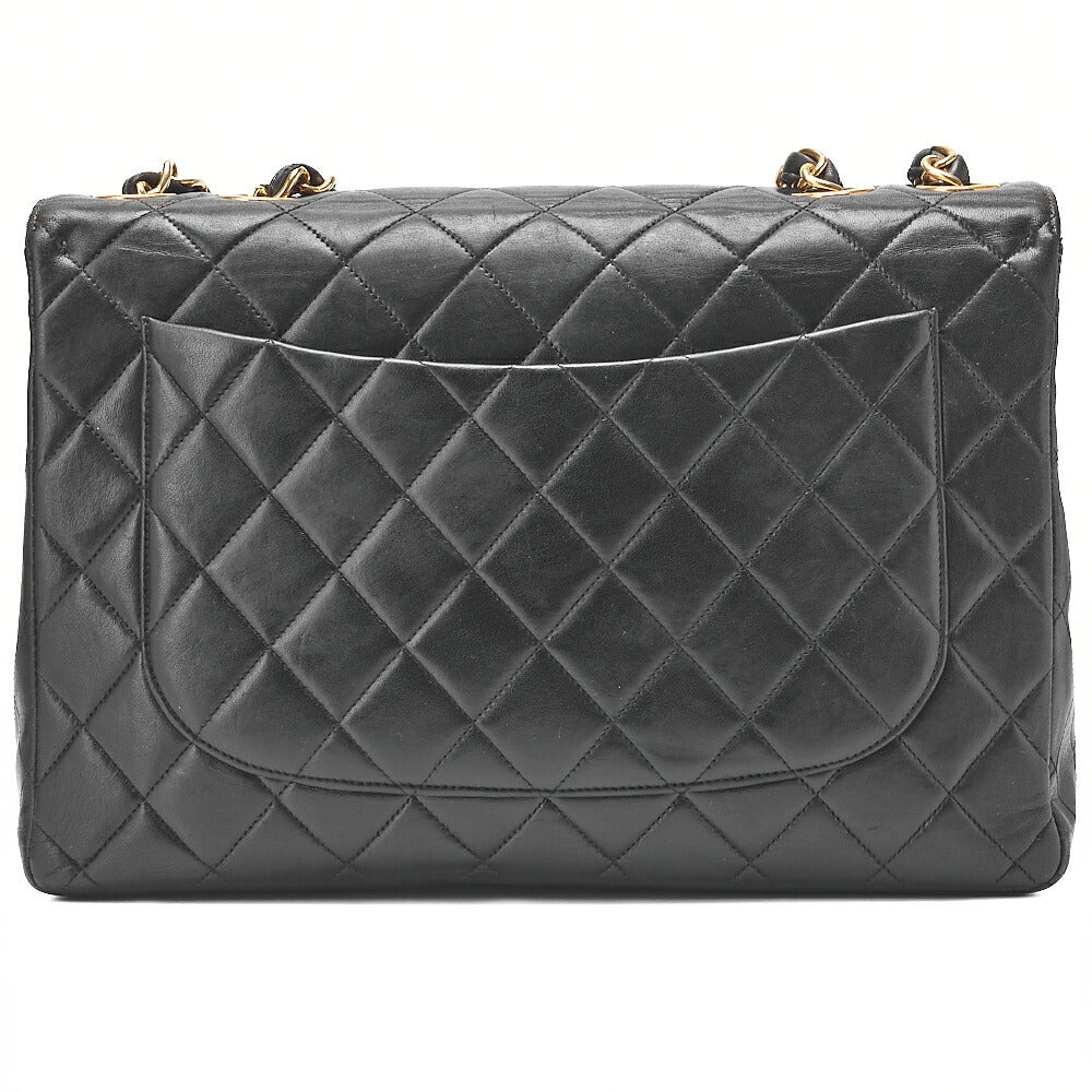 CHANEL Chain Shoulder Bag Deca Matelasse30cm Single Flap Lambskin Black Gold-Tone Hardware, Pre-Owned