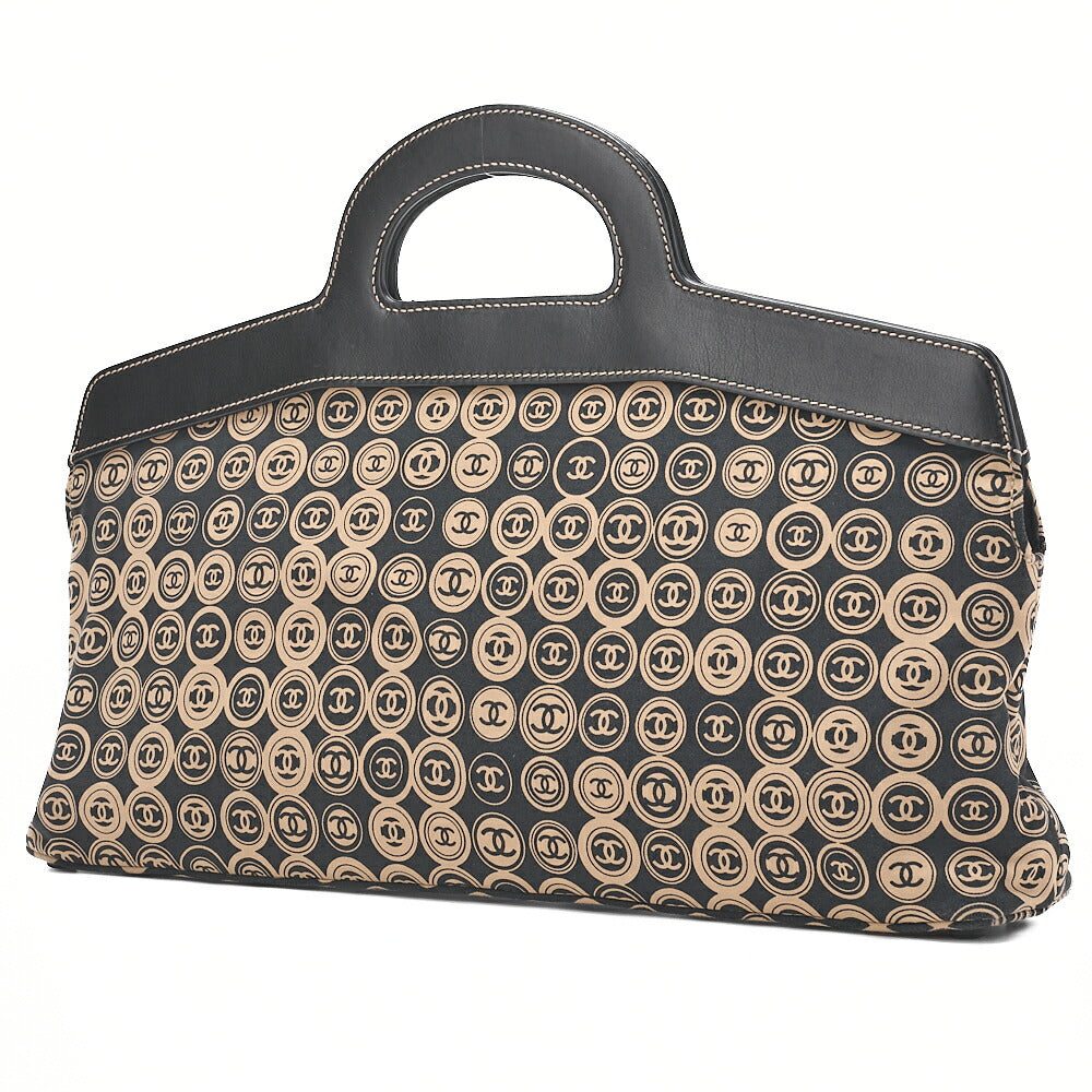 CHANEL Coco Mark All-Over Pattern Handbag Cotton Black X Gold Gold-Tone Hardware, Pre-Owned